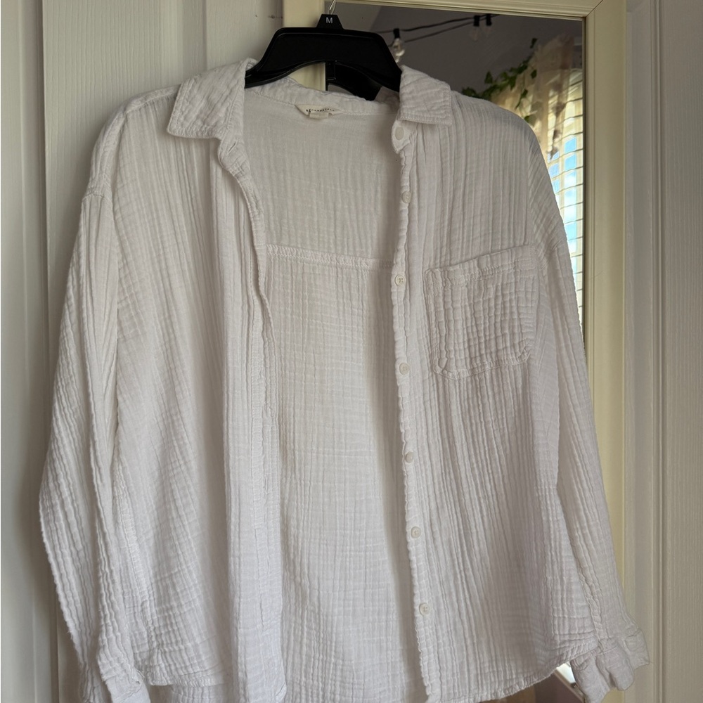 Aeropostale White Casual Button Down Shirt Relaxed Fit